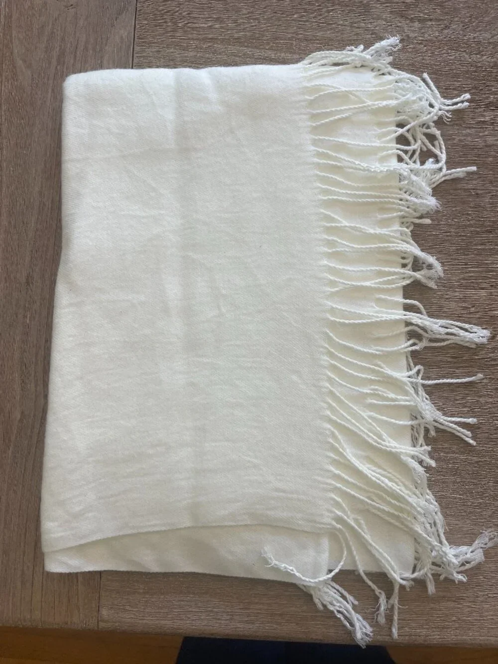Soft Cashmere-Feel Pashmina style Solid Shawl Wrap - Ivory & White